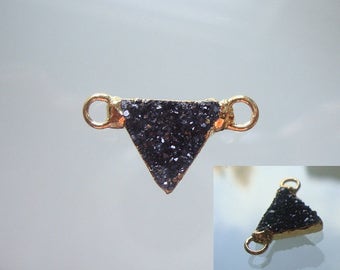 10mm Natural Black Druzy Drusy Crystal Gold Edge, Tiny Small Triangle pendant charm connector, Earring Pendant finding, 17M