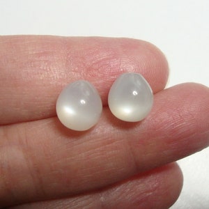 One Pair, 8x9mm, AA Luminous White Moonstone Half Top Drilled Smooth Chubby Teardrops Briolette, June Birthstone, GS-0372