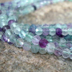 15&quot; strand, 3.5-4mm, Fluorite Rainbow Minty Green Purple Lilac Micro Faceted Round beads, B-0104