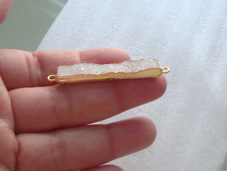 Natural White Drusy Druzy Bar Pendant 40mm Double Bail Drusy Gold Bar Pendant W43