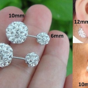 Double Sided Reversible Sterling Silver Crystal Ball Ear stud, Sterling Silver Front to Back Earring, Rose Gold, Chic Sparkles