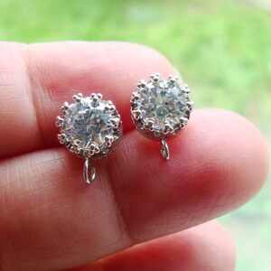 2 Stück, 16 x 10 mm, 6 mm CZ, 925 Sterling Silber Diamant CZ Ohrstecker, Kronen-Fassung, anlaufgeschützt, Ohrrückstellung inklusive, offene Schlaufe, EP-0043