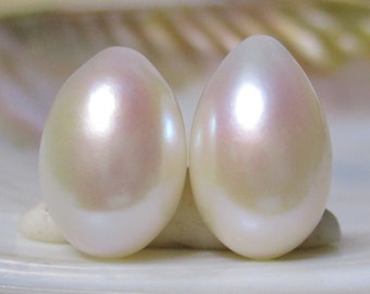 2 Pcs, 13.8x9.8mm, Fresh Water Pearl, Half Drilled Lustrous