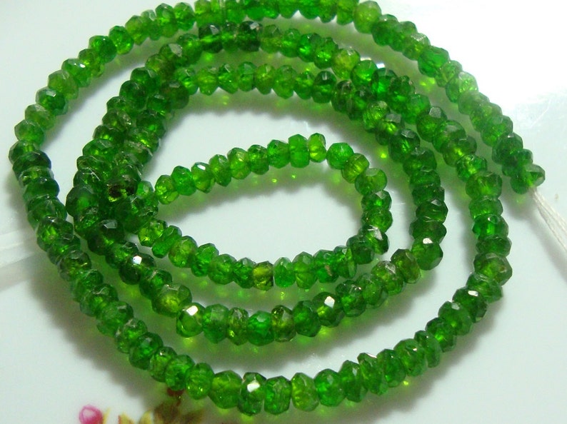 3 mini strand, 31-32 beads, 3.5-4mm Organic cut Chrome Diopside Faceted Rondelle Bead image 1