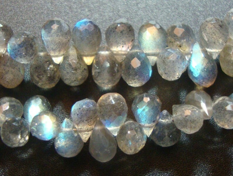 1/2 strand, 4 inch strand, 41-42 beads, 5-6x3-4mm, Firey Blue Green Flash Labradorite Lovely Baby Faceted Teardrop Briolettes, LT1 image 2