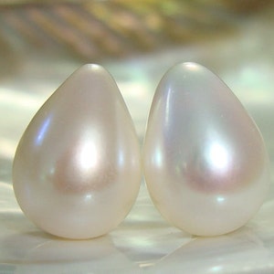 11-13x9.5-10.5mm, Fresh Water Pearl, Huge Half Drilled Lustrous Freshwater Pearl Teardrop Briolette, aaa