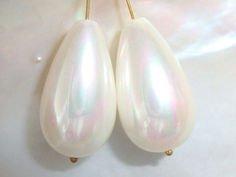 3 pairs, 10x18mm, Huge South Sea SHELL Ivory White Pearl Teardrop Briolette, perfect for bridal design, bulk sale, SP-0018-RB image 1