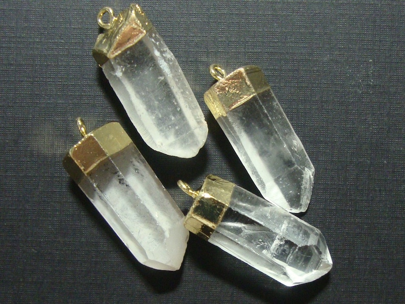 Raw Rock Crystal Point Pendant Natural Beautiful Crystal Gold Electroplated Pendant PC-0382