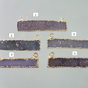 Natuurlijke Drusy Druzy Gold Bar Hanger, 24K Gold Electroplated, M6-1