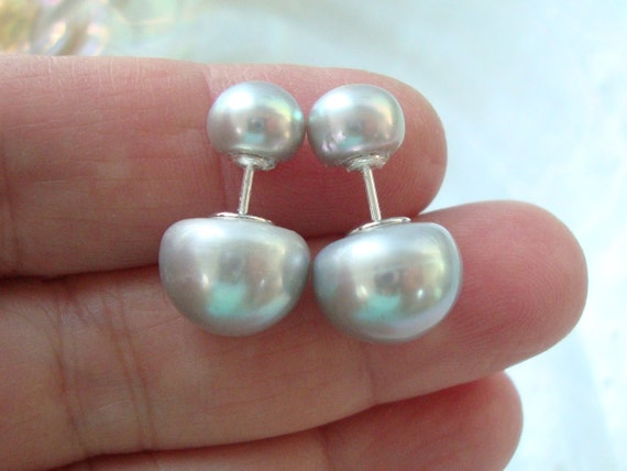 Vintage Perlen Ohrstecker – Doppelseitige Perlen, Silberfarben, Für Frauen & Mädchen
