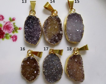 Natural Medium to Dark Agate Drusy Druzy Freeform Bail Gold Edged, Gold Electroplated Pendant, PC-0530