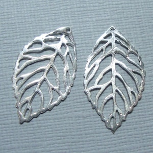 2 pcs, Sterling Silver Open Work Leaf Pendant, Earring Finding, 25x14.5mm - PC-0110