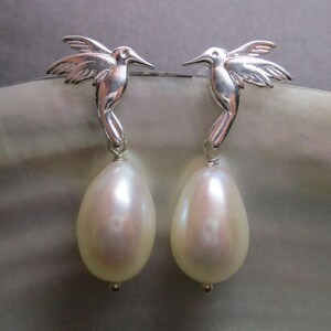 Real natural Pearl Hummingbird Earrings
