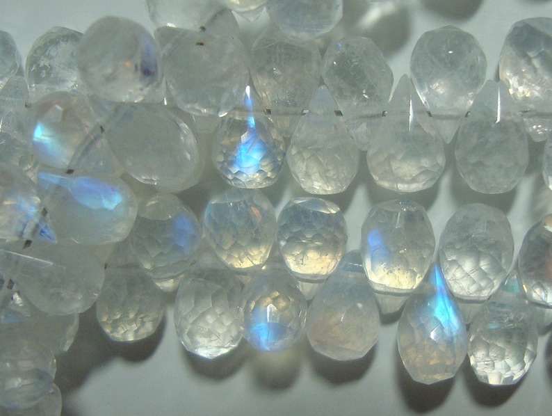 9-11x5.5-6mm 25/% sale 12 strand Rainbow Blue Fire Moonstone Micro Faceted Teardrop Briolette