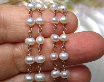 Natürliche cremeweiße Süßwasserperlen-Rosenkranzkette, 4,5–5 mm große runde Perle, handgefertigt aus Sterlingsilber mit Roségoldplatte, GS-0322-PP