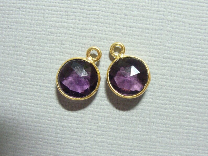 12x9mm,8mm stone 6 pcs Handmade Amethyst Quartz Gold Vermeil Sterling silver Bezel Rim Pendant Charm 2-Feb