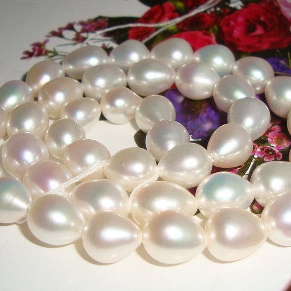 1/2 Strand, 9-10x7-8mm,Lustrous Natural Creamy White Drop Pearls - Bridal Jewelry, June Birthday, BEAUTIFUL