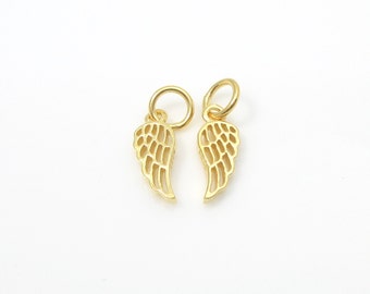 2pcs 24K Vermeil Gold over Sterling Silver Tiny Small Open Work Angel Wing Charm