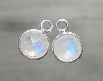 5, 10 pcs, 10x7mm, 6mm Moonstone Sterling Silver Bezel Rim Pendant Charm, June Birthstone, 06