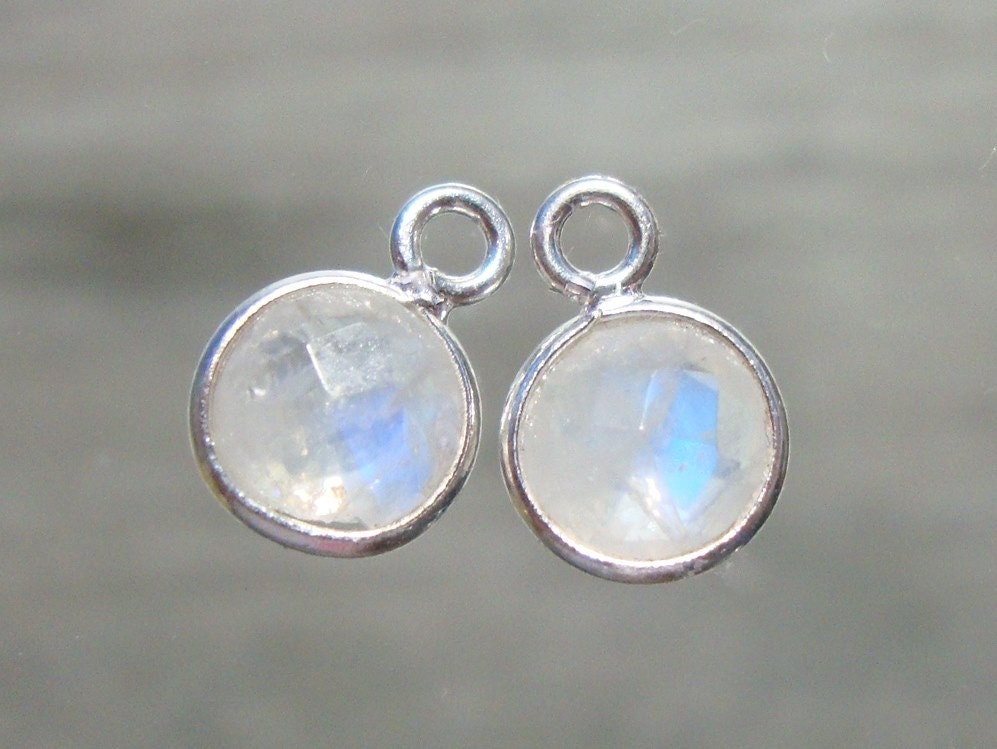 2 pcs, 10x7mm, 6mm stone, moonstone Sterling Silver Bezel Rim Pendant Charm, June Birthstone, 06