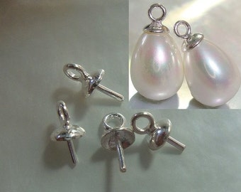 10 pcs, 7x4mm, 925 Sterling Silver 4mm Bead cap with peg and link, Cup and Peg, 4mm cup, For Half drilled pearls and beads