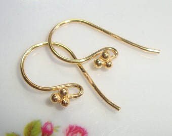 2 pcs, Gold Vermeil 4 Ball top French Hook Ear wire, Earrings, 21x10mm, 20 gauge wire, EW-0002