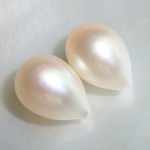 1 pair, 9-10x7-7.5mm, Wonderful lustrous, Gorgeous Genuine Fresh Water Full Drilled White Pearls Drop Shape, Best for Bridal, June Birthday image 3