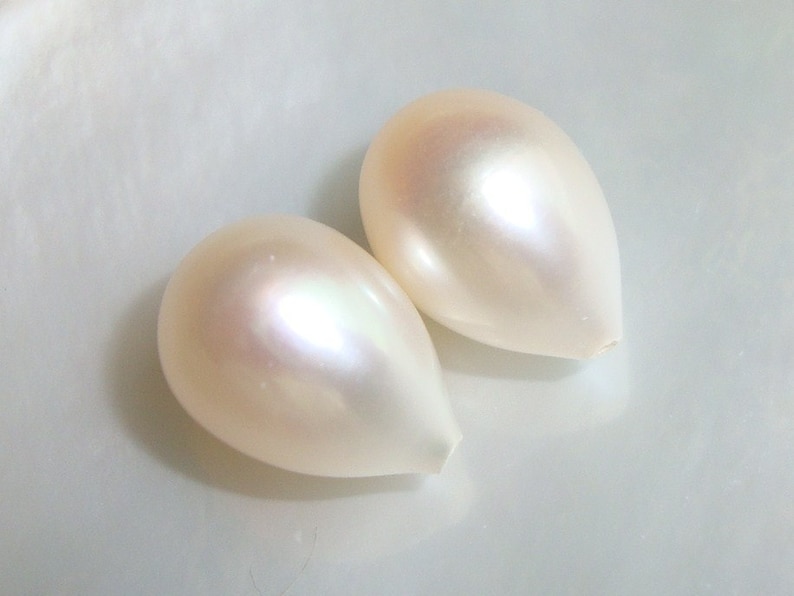 1 pair, 9-10x7-7.5mm, Wonderful lustrous, Gorgeous Genuine Fresh Water Full Drilled White Pearls Drop Shape, Best for Bridal, June Birthday image 3