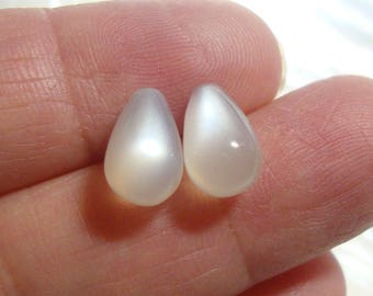 One Pair, 7x11mm, AAA Luminous White Moonstone Half Top Drilled Smooth Teardrops Briolette, June Birthstone, GS-0089