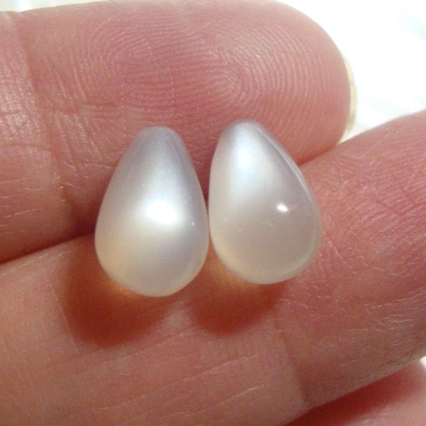 One Pair, 6x10mm, AAA Luminous White Moonstone Half Top Drilled Smooth Teardrops Briolette, June Birthstone, GS-0263