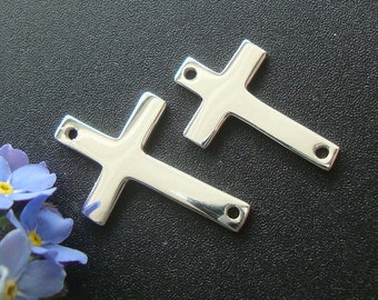 2 pcs, 16x10mm, 925 Sterling Silver Sideways Cross, Sideways Crucifix Connector Link, Minimalist Collection