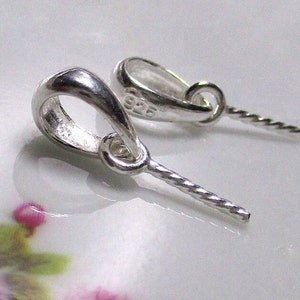 2 pcs, 925 Sterling Silver Twisted Peg Drop Bail, For Half drilled beads, CC-0400
