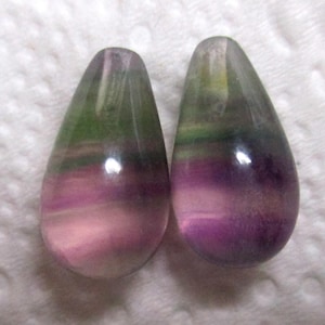 A pair, 8x14mm, AAA+ Spectacular Natural Purple Rainbow Fluorite Crystal Pendant Half Drilled Smooth Teardrop Briolette,  GS-0705