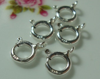 Sterling Silver Spring Ring Clasps, Bulk 25 pcs, 5 mm, Sterling Silver Spring Open Ring Clasp