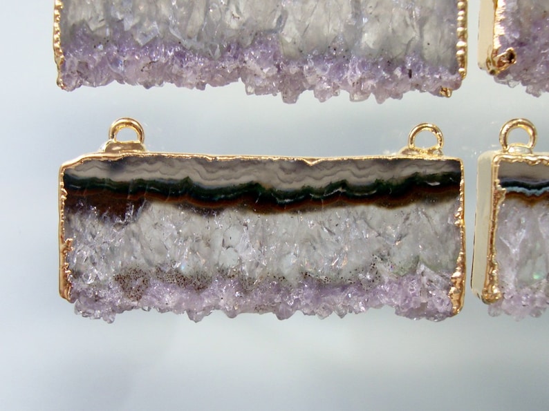 Large Amethyst Slice Druzy Double Bail Pendant with Electroplated 24k Gold Edge ASP S87b11-03