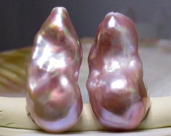 AAAAA Metallic Mauve Pink Freshwater Pearl, Outrageous Flameball Fireball, Nucleated Bead Baroque Pearls, Top Drilled, P-0339-9