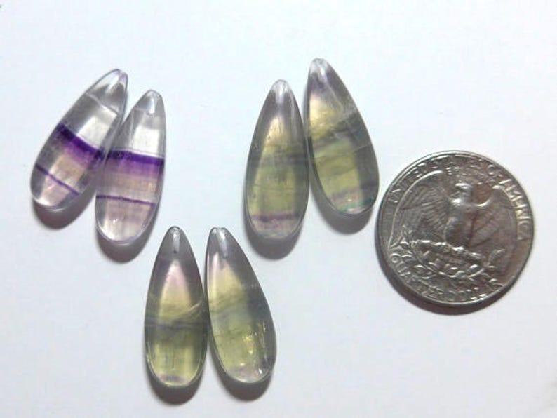 24x10mm a24-3 AAA Spectacular Natural Rainbow Fluorite Yellow Crystal Pendant Half Drilled Smooth Pear Briolette A pair