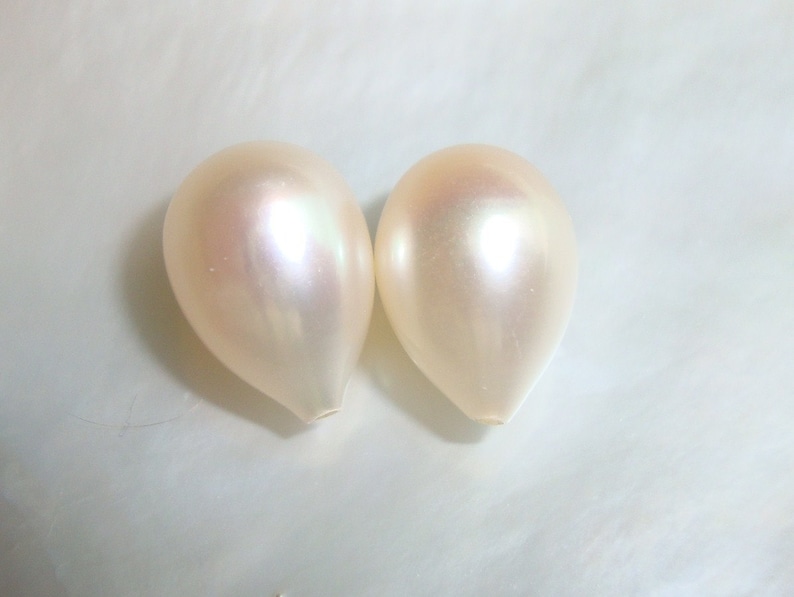 1 pair, 9-10x7-7.5mm, Wonderful lustrous, Gorgeous Genuine Fresh Water Full Drilled White Pearls Drop Shape, Best for Bridal, June Birthday image 4