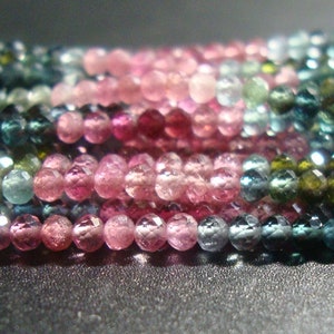 Genuine Tourmaline Faceted Rondelles, AAA 2.5mm Micro Faceted Sparkling Multi Tourmaline Tiny Bead, B-0092