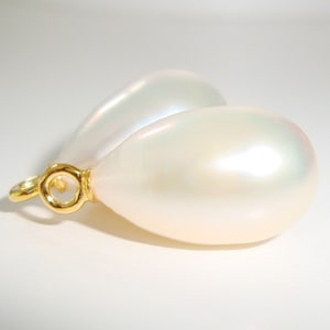 2 pcs, 15-18x9-10mm, Fresh Water Pearl Elongated Dangles, AAA Lustrous Creamy White Drop Pearl, Sterling Silver Cup and Peg, P-0183