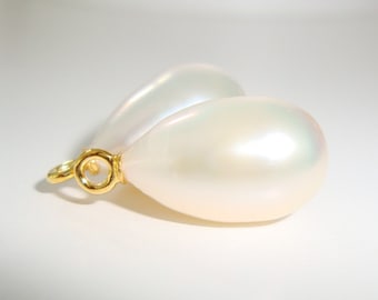 2 pcs, 14-16x8-9mm, Fresh Water Pearl Elongated Dangles, AAA Lustrous Creamy White Drop Pearl, Sterling Silver Cup and Peg, P-0154