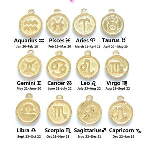Zodiac Signs, Zodiac Charm,925 sterling silver zodiac charm, 24K Gold, Rose Gold, Astrological Zodiac Symbols Birthday Horoscope, PC-0425