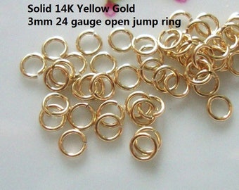 Anillo abierto Click & Lock de oro amarillo macizo de 14 k, calibre 24, 3 mm, 2 piezas, CC-0410