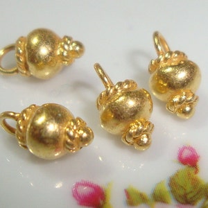 2 pcs, 8x4.3mm, Handmade Gold Vermeil Pretty Coiled Round Bead Dangle Charm, Handmade Findings, PC-0458