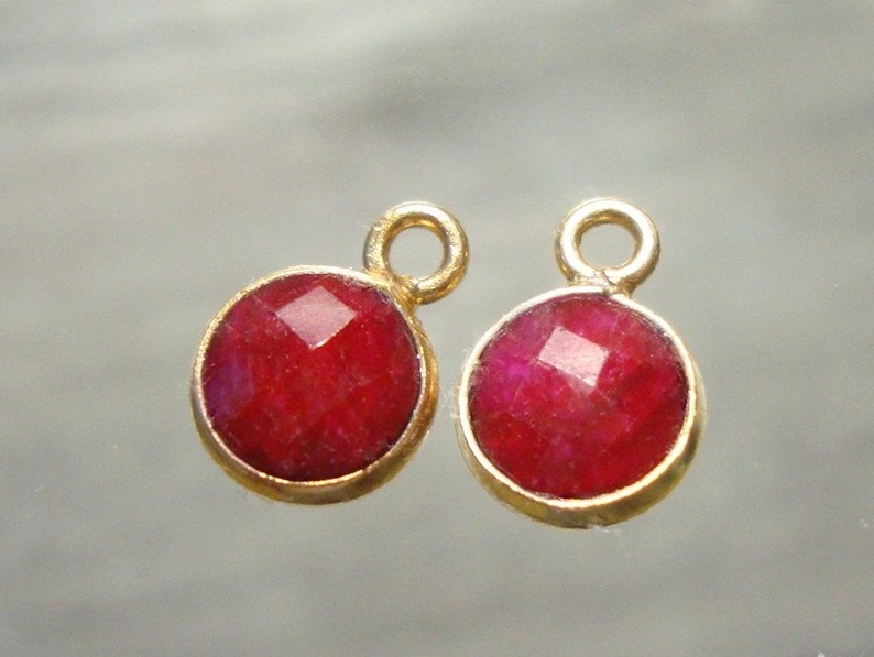 4 pcs, 10x7mm, 6mm stone, Dyed Ruby Gold Vermeil Sterling silver Bezel Rim Pendant Charm, 07-Ruby image 2