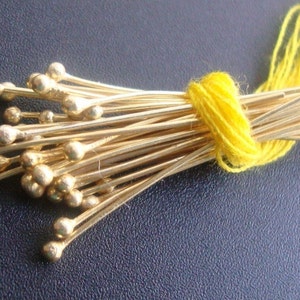 Bulk 200 pcs, 28ga gauge, 30mm, 1.25 Inch, Gold Vermeil over Sterling Silver Ball End Headpins