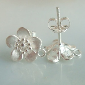2 pcs, Cherry Blossom Flower Ear Post, 925 Sterling Silver Lovely Handmade Sakura Flower Ear Post, Ear Nuts included, 9-10mm, EP-0009