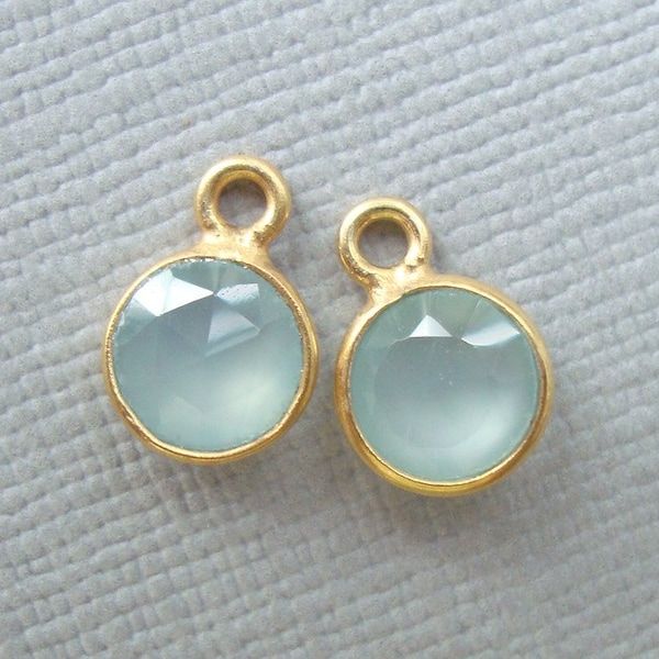 2 pcs, 10x7mm, 6mm stone, Aqua Blue Chalcedony Gold Vermeil Sterling silver Bezel Rim Pendant Charm, March Brithstone, GS-0459-3