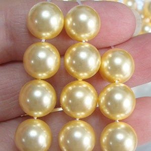 Full 16&quot; Strand, 39 10mm Gorgeous Golden Yellow South Sea SHELL Round Pearl, P-0084