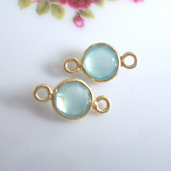 Bulk 10 pcs, 14x7mm, 6mm stone,Aquamarine Blue Chalcedony Gold vermeil Sterling silver Bezel Pendant Connector, March Birthstone, GS-0050-G3